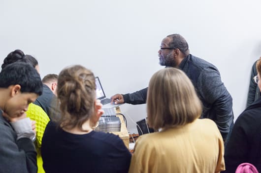 Fred Moten and Wu Tsang, ‘Who Touched Me?’, book launch, presentation and conversation, presented as part of If I Can’t Dance’s Finale for Edition VI – Event and Duration (2015–2016), San Serriffe, Amsterdam. Photo: Florian Braakman.